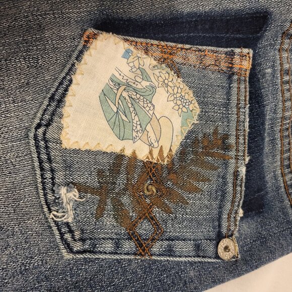 July 25 Womens Distressed Wide-Leg Jeans Size 29 Blue Denim Embellished Pockets - Picture 9 of 10